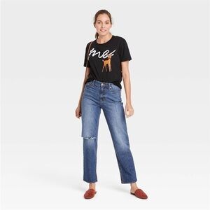 New Disney Womens Deer Me Short Sleeve Graphic T-Shirt Black Large